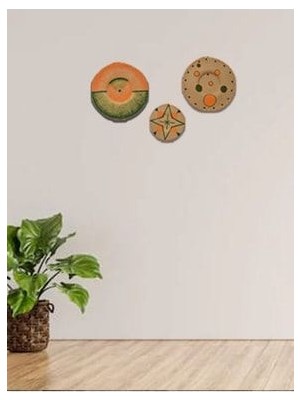 Natural Mystic Serisi 3'lü Tires Dikişli Hasır Duvar Tabak Seti