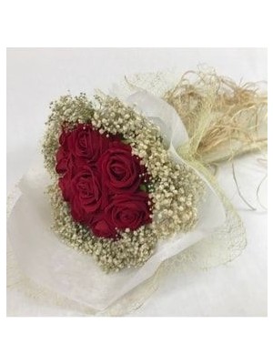 Yapay Gül Buketi 10 Adet Lüx Kadife Kırmızı Güllerden Hazırlanmış