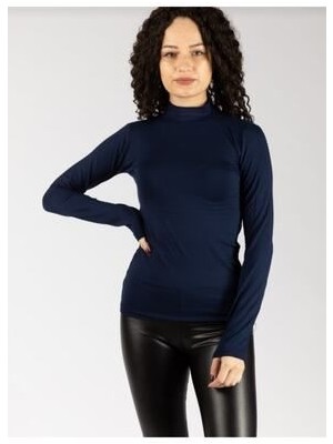 Kadın Uzun Kollu Yarım Boğazlı Likralı Penye Badi