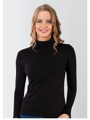 Trendbade Butik Kadın Siyah Yarım Balıkçı Uzun Kollu Badi