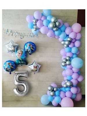 Frozen Balon Zinciri Seti 1-9 Arası Rakam Balon Seçenekli (Pompa+Zincir+Yapıştırıcı)
