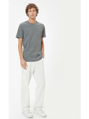 Slim Fit Tişört Basic Kısa Kollu Bisiklet Yaka - Koton - 5WAM10075HK - Antrasit - M