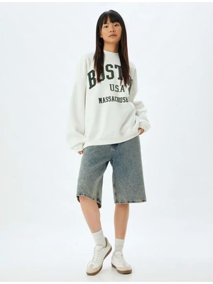 Oversize Sweatshirt Bisiklet Yaka - Koton - 5WAL10170IK - Ekru - L