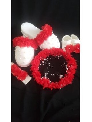 Lohusa Terlik Taç Kırmızı Incili Set