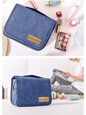 Arnee Mavi Çok Amaçlı Makyaj Çantası Geniş Bölmeli Askılı Organizer
