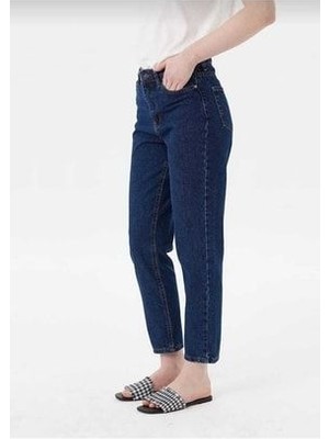 Ngbutika Koyu Mavi Mom Jeans Likralı Yüksek Bel Mom Kot Pantolon Ekstra Esnek