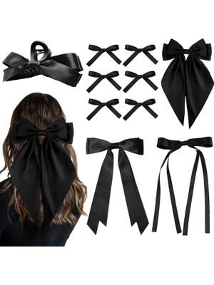 Brave Bull 10PCS Silk Satin Bow Hair Clips Long Black Ribbon Hair Clips Women Large Bow Cute Hair Clips Aesthetic Hair Accessories For Women Girls (Yurt Dışından)