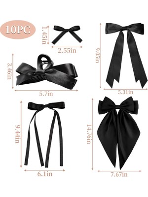 Brave Bull 10PCS Silk Satin Bow Hair Clips Long Black Ribbon Hair Clips Women Large Bow Cute Hair Clips Aesthetic Hair Accessories For Women Girls (Yurt Dışından)