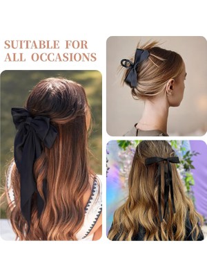 Brave Bull 10PCS Silk Satin Bow Hair Clips Long Black Ribbon Hair Clips Women Large Bow Cute Hair Clips Aesthetic Hair Accessories For Women Girls (Yurt Dışından)