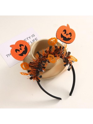 Brave Bull Cute Pumpkin Headband Orange Tassel Hair Accessories Elastic Non-Slip Headband Women Girls Halloween Party Headdress Decoration Supplies (Yurt Dışından)