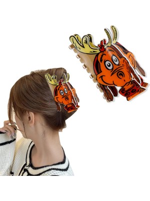 Brave Bull Christmas Hair Clip Christmas Cartoon Cute Elk Big Claw Clip Women And Girls Hair Accessories French Hair Clip Exquisite Design 1 Piece Hair Clip Strong (Yurt Dışından)