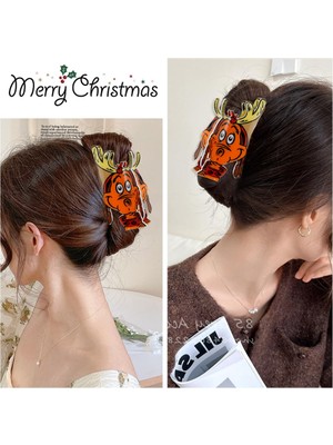 Brave Bull Christmas Hair Clip Christmas Cartoon Cute Elk Big Claw Clip Women And Girls Hair Accessories French Hair Clip Exquisite Design 1 Piece Hair Clip Strong (Yurt Dışından)