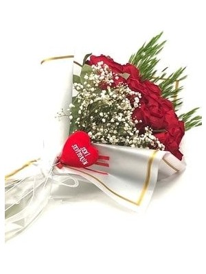 Gerçek Görünümlü Cipso Süslemeli Yapay Kadife Gül Kız Isteme Buketi 20'li