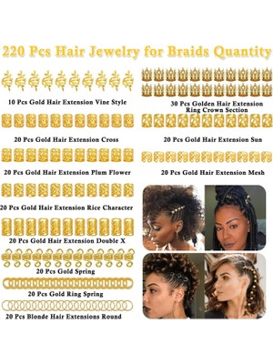 Brave Bull 220 Pieces Gold Hair Accessories For Braids Loc Women Hair Accessories Metal Gold Braid Ring Cuff Clips For Long Hair Lock Accessories Braid Decoration (Yurt Dışından)