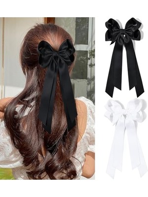 Brave Bull Pieces Silky Satin Bow Hair Clip Beige Black Hairband Ponytail Holder Accessories Metal Clip Bow Women Girls Children (Yurt Dışından)