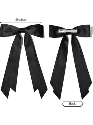 Brave Bull Pieces Silky Satin Bow Hair Clip Beige Black Hairband Ponytail Holder Accessories Metal Clip Bow Women Girls Children (Yurt Dışından)