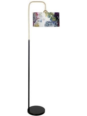 Potenza Eskitme Detaylı Siyah Metal Lambader - Gül Desenli