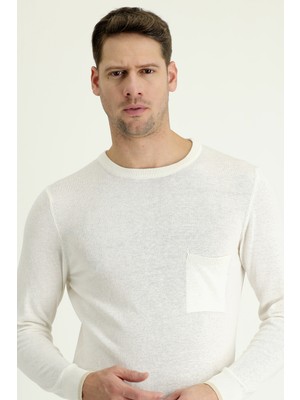 Bisiklet Yaka Slim Fit Dar Kesim Pamuklu Keten Triko Kazak