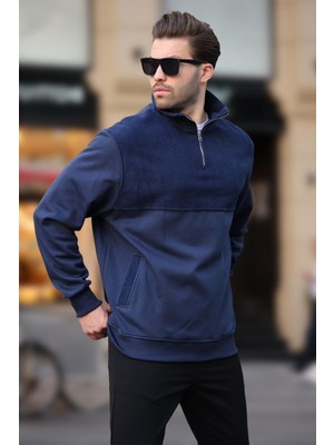 Lacivert Dik Yaka Yarım Fermuarlı Polar Sweatshirt 7096