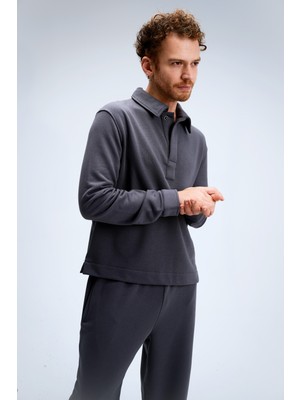 Erkek Timeless Polo Yaka Antrasit Sweatshirt