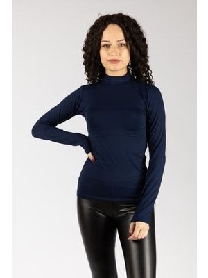 Bayan Uzun Kollu Yarım Balıkçı Likralı Penye Badi