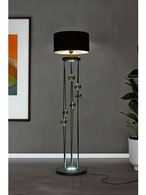 Vinner Clichy Statik Siyah Krom Küreli Spot Işıklı Metal Lambader - Siyah