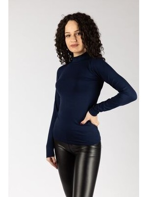 Nacar Uzun Kollu Yarım Boğazlı Likralı Penye Badi