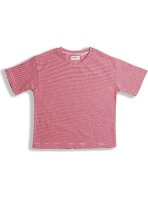 Plant Mini Kids Raspberry Kırmızı ve Beyaz Çizgili, %100 Pamuk, Yarım Kollu Bisiklet Yaka Çocuk T-Shirt