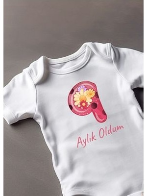 Lotus Baby Kısa Kollu %100 Pamuklu 9 Aylık Oldum Bebek Body Zıbın