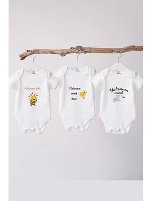 Naive Baby %100 Pamuklu Bebek Body - 3'lü Hala Set - Bebek Zıbın Badi