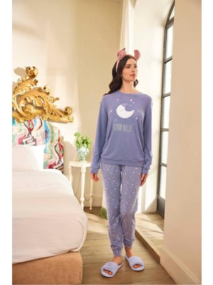 Aydoğan Kadın Asya Termal Good Night Leylak Pijama Takım 0669