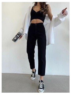 Zero Max Adella Siyah Likralı Mom Jean Pantolon Mom Jean(Tam Kalıptır)