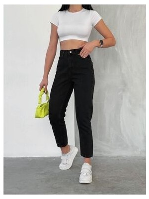 Zero Koyu Siyah Boyfrend Mom Jean Pantolon(Tam Kalıptır)