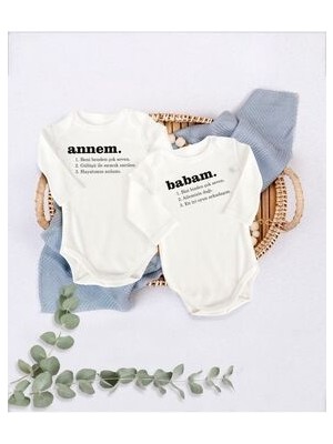 Lotus Baby Unisex Bebek Ekru Organik Annem ve Babam Yazılı Uzun Kol Body 2'li Set