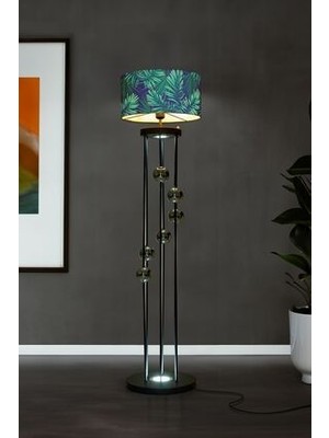 Vinner Clichy Statik Siyah Krom Küreli Spot Işıklı Metal Lambader - Yaprak Desenli