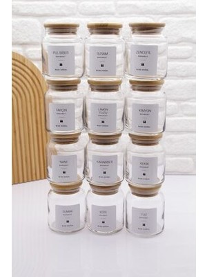 Zeze Desing 12'li Bambu Vakum Kapak Cam Baharatlı Seti 300 ml Bambu Malzeme ile Şık Tasarım