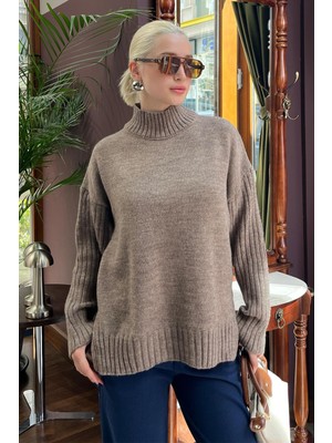 Vizon Yarım Balıkçı Yaka Fitil Detaylı Kadın Kazak MG2156