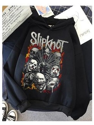 Slipknot Baskılı Siyah Kapşonlu Sweatshirt Unisex