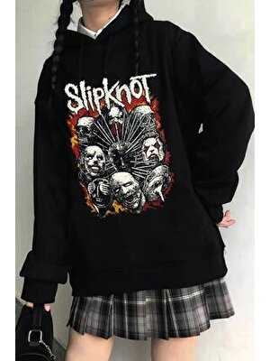 Slipknot Baskılı Siyah Kapşonlu Sweatshirt Unisex