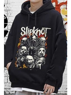 Slipknot Baskılı Siyah Kapşonlu Sweatshirt Unisex