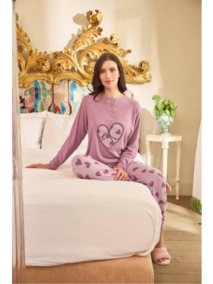 Aydoğan Kadın Asya Termal Love Pudra Pembe Pijama Takım 0665