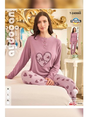 Aydoğan Kadın Asya Termal Love Pudra Pembe Pijama Takım 0665