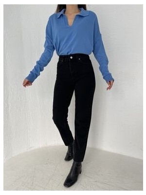 Siyah Zeuss Kadın Siyah Yüksek Bel Mom Jeans 2024