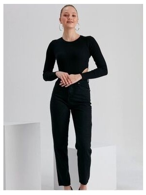 Siyah Kadın Boyfriend Jean Yüksek Bel %100 Pamuk Kot Pantolon 2024