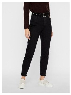 Mrn Trend Kadın Black Od Taşlanmış Siyah Renk Yüksek Bel Mom Kalıp Jean