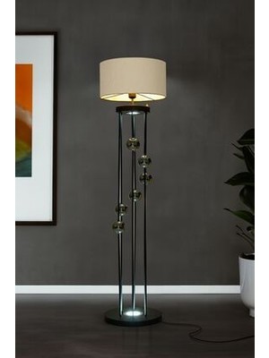 Vinner Clichy Statik Siyah Krom Küreli Spot Işıklı Metal Lambader - Krem