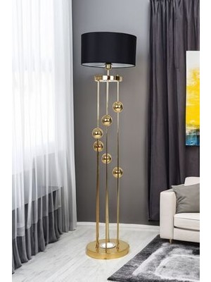 Vinner Clichy Gold Kaplama Spot Işıklı Metal Lambader - Siyah