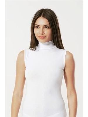 Balıkçı Yaka Beyaz Kolsuz Body