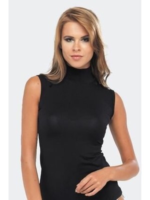 Balıkçı Yaka Siyah Kolsuz Body