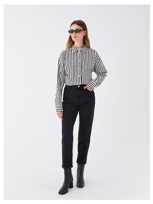 Kadın Siyah Yüksek Bel 5 Cepli Full Likralı Mom Jeans 2024